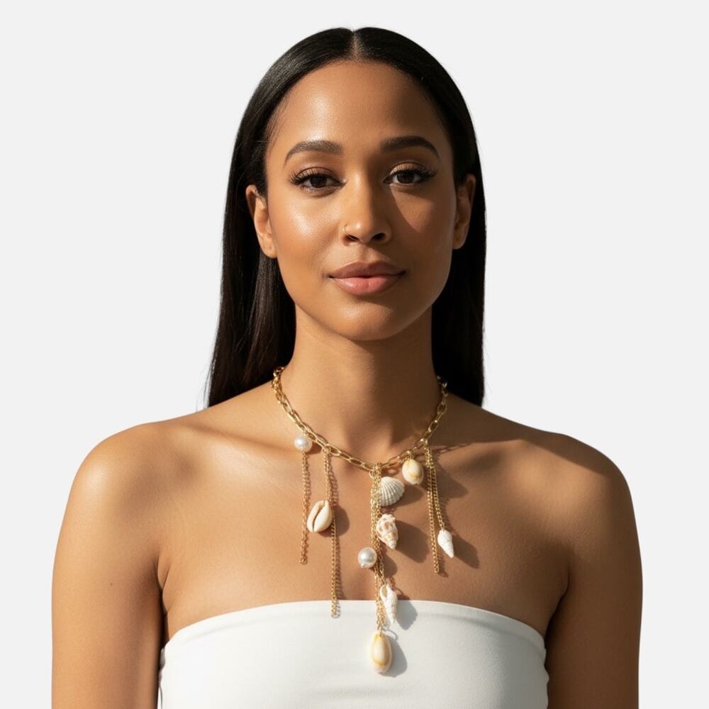 Gold Shell Multi-Charm Necklace - Picture 2 of 5